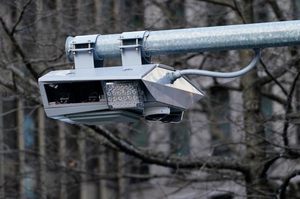 A recently installed electro<em></em>nic toll scanners hangs above Broadway near Columbus Circle, Thursday, Jan. 4, 2024, in New York. (AP Photo/Frank Franklin II)
