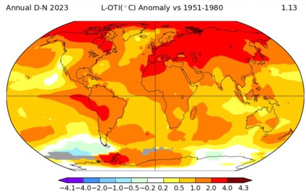 NASA temperature anomaly for 2023.