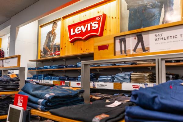 Levi's jeans display with different styles in a department store, Mountain View, CA, Jan 9, 2020.